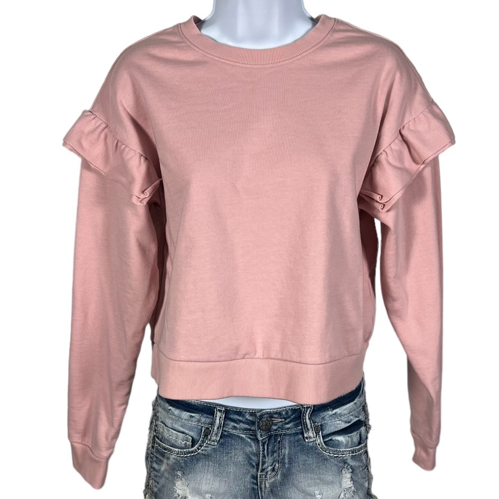 Forever 21 Women’s Long Sleeved Pink Sweatshirt With Cute Ruffle on Arms…